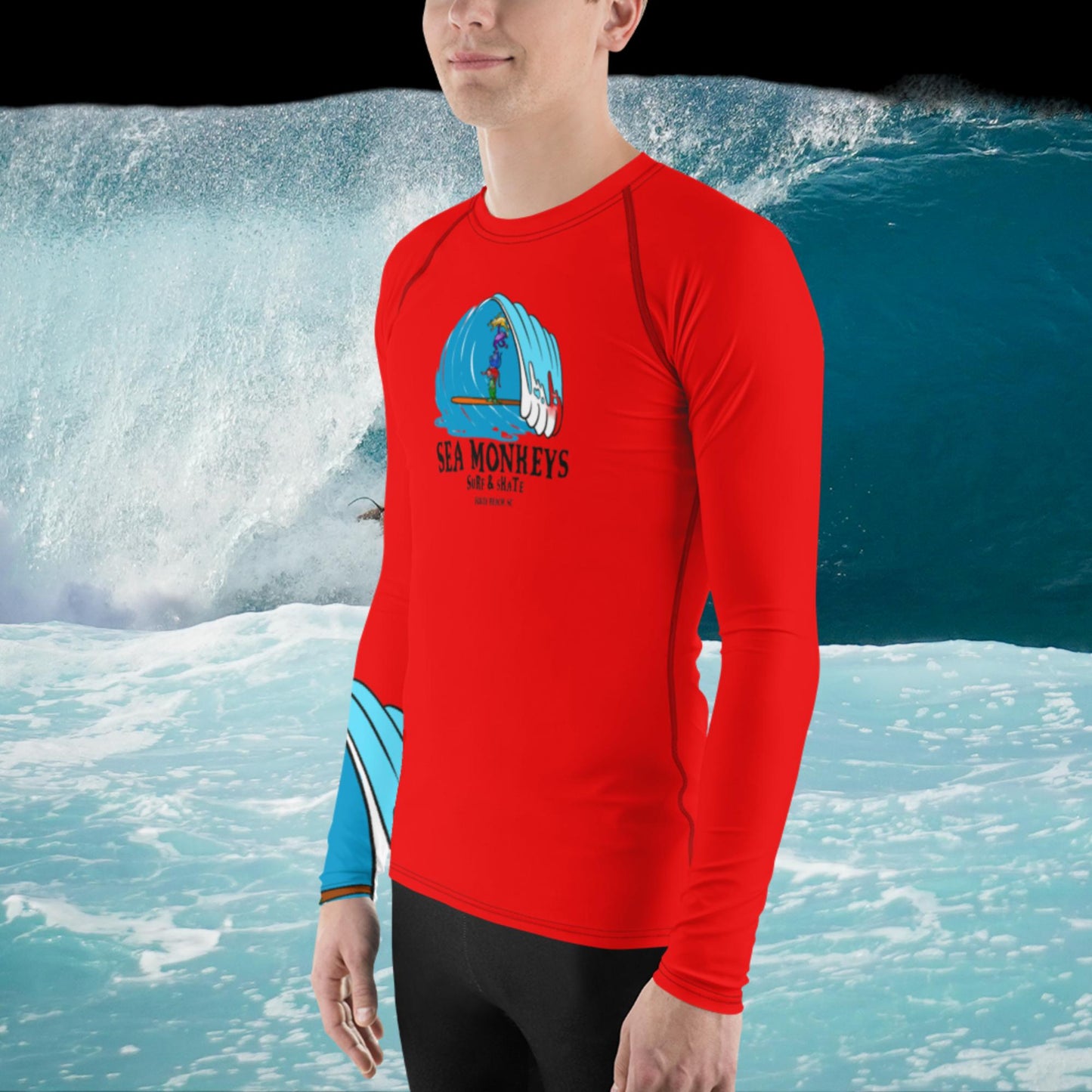 Red Men's Rash Guard - Sea Monkeys